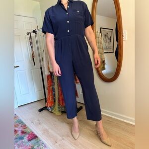 Vintage Maggy London Blue 100% Silk Jumpsuit
